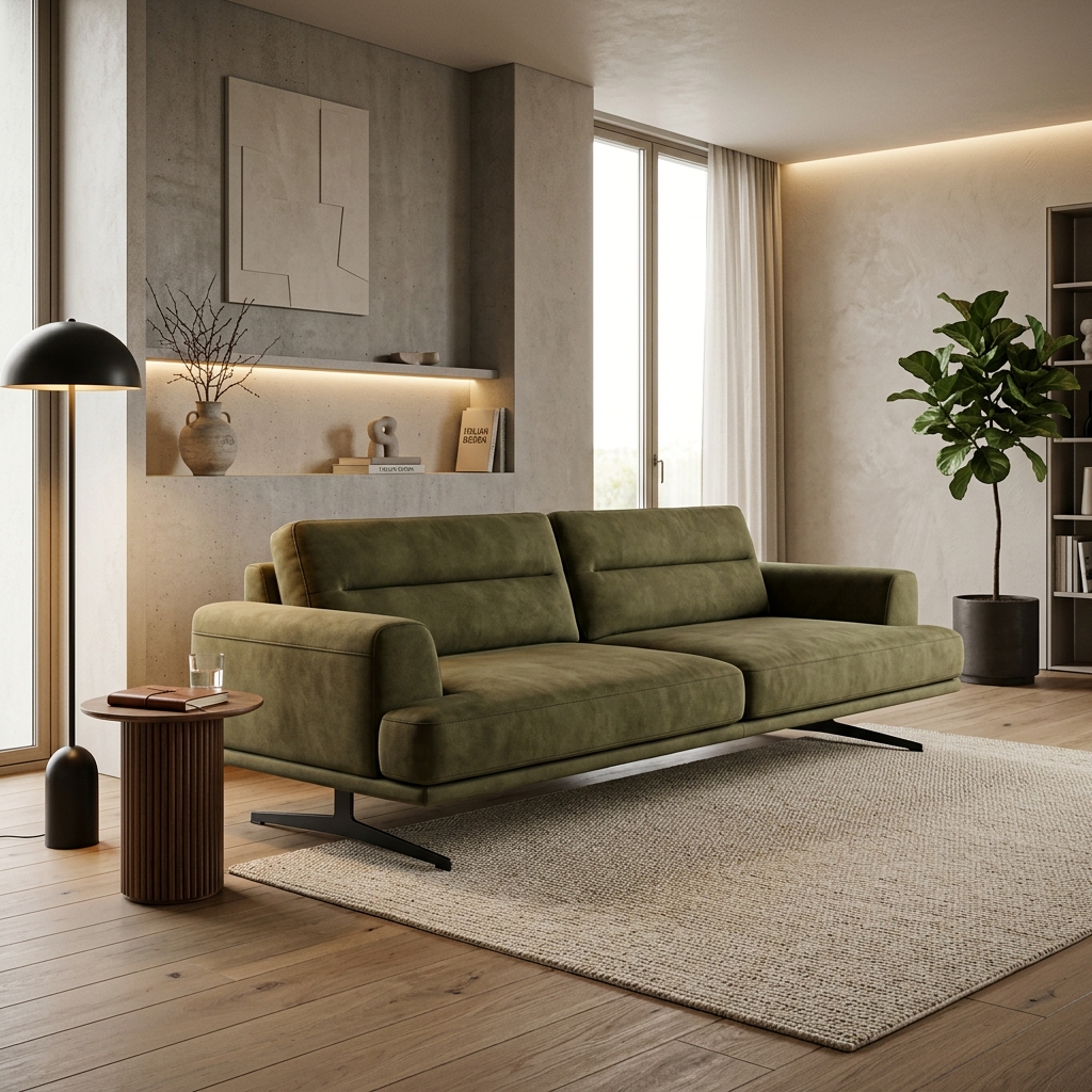 Oliveto Modern Olive Süet Koltuk